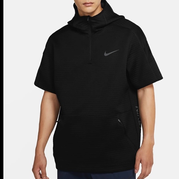 Nike Other - Nike Dry Hyper Black Short Sleeve Training Fleece Hoodie Sweatshirt Dri-Fit M